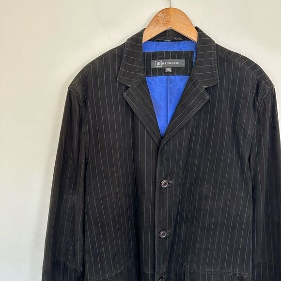 Bachrach Black and White Pinstripe Genuine Suede Leather 3 Button Blazer Coat Mi - Picture 3 of 14